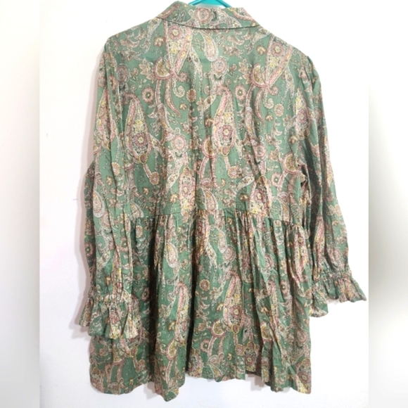 Cato PAISLEY BUTTON DOWN Flowing Smocked Collared Blouse Size XL - Picture 9 of 10